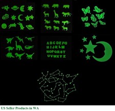 Glow in the Dark Fluorescent 3D Wall Stickers Decals Dinosaurs Universe Alphabet