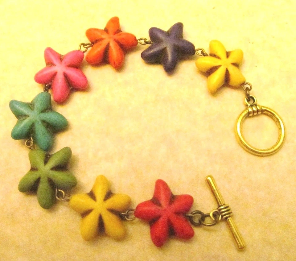 Rainbow Starfish Bracelet, Tropical Color SeaStar Bracelet, Boho Beach Bracelet Foto 1 de 1