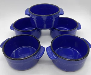 Set of 5 Von Pok & Chang 5-3/8" Blue Speckled Stoneware Soup/Chili Bowls Handles - Picture 1 of 5