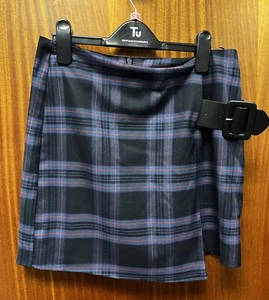 New Look Größe 10 Blau Schottenkaro Rock Wickel-Design Taille 32” Länge 17”  - Bild 1 von 2