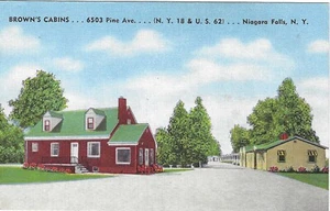 POSTAL DE LAS CABAÑAS DEL NIAGARA, N.Y. Brown's Cabins al este de las cataratas - Imagen 1 de 2
