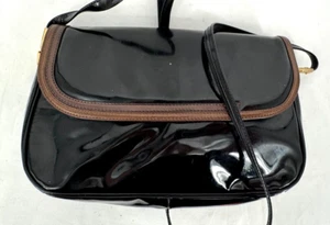 VTG 80s Lanvin Paris Black Patent Leather Shoulder Bag Handbag Flap Purse - Picture 1 of 16