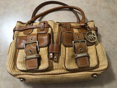 Michael Kors Panama Straw Woven Large Satchel Handbag Purse - Image 1 of 4