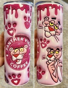** THE PINK PANTHER VIBES COFFEE 20 OZ STAINLESS STEEL TUMBLER CUP + LID & STRAW - Picture 1 of 7
