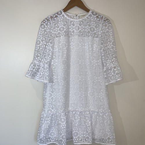 Abito donna Kate Spade zero bianco pizzo sovrapposto orlo balza foderato