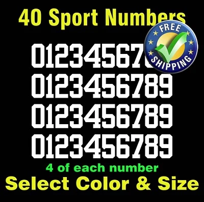 Лист виниловых наклеек с цифрами 0-9 40 ea выберите размер цвет спортивный шрифт - YRBF - Изображение 1 из 4