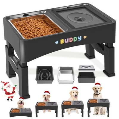 Cuencos Elevados 3 en 1 para Perros, 4 Altura Ajustable Elevada con Acero Inoxidable, S... Foto 1 de 4