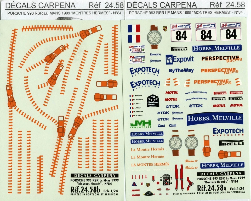 PORCHE 993 GT2 N° 84 LE MANS 1999 PERSPECTIVE RACING DECALS CARPENA  1/24 - Immagine 1 di 1