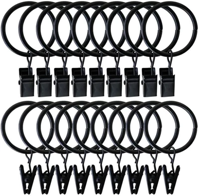 1.5 Inch Black Curtain Rings with Clips, 20 Pcs Rustproof Metal Hooks - Image 1 of 4