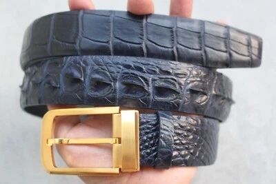 Luxury Dark Blue Alligator Crocodile Print Leather Skin Men's Belt - Image 1 of 4