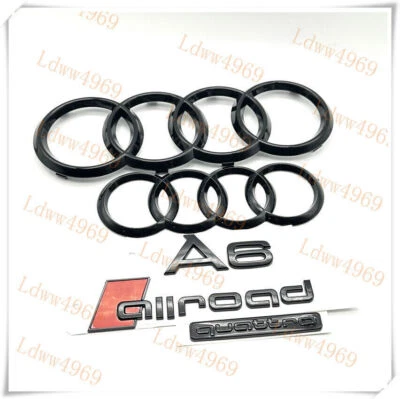 New Audi A6 Allroad Quattro Rings Emblem Gloss Black Front Rear Trunk Badge Set - Image 1 of 4