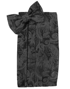 NEW Men's Cardi Pewter Grey Paisley Tuxedo Cummerbund Bow tie Hankie TUXXMAN - Picture 1 of 2