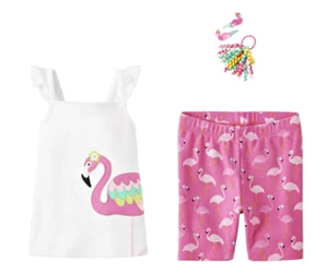 NWT Gymboree Girls Size 6 Flamingo Shorts Tank Hair Clips Curlies NEW - Picture 1 of 4