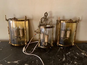 set of three classic-style lantern plus two wall lamp Lucien gau - Picture 1 of 12