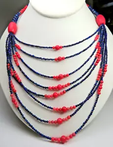 JAY KING DTR LAPIS LAZULI AND PINK CORAL MULTI STRAND STERLING SILVER NECKLACE - Picture 1 of 7