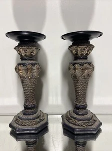 Pr. Painted Column Design Candle Holders Candlesticks - Picture 1 of 12
