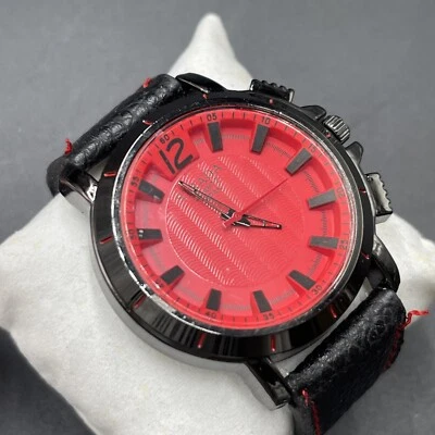 Reloj de Cuarzo Strada NUEVO Correa de Cuero Negro Cara Roja y Costuras Militar Foto 1 de 4