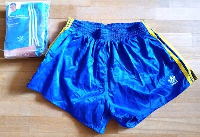 NEW Vintage Shorts Adidas Packet Size 7 Spinter Shiny Nylon High Cut Blue Yellow - Image 1 of 4