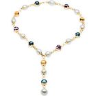 14KT Paspaley South Sea Pearl & Citrine Amethyst Topaz Station Necklace Lariat