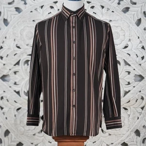 Camisa abotonada manga larga a rayas marrón 100 % algodón M de Perry Ellis para hombre - Imagen 1 de 8