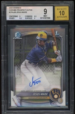 2025 Bowman Chrome Jesus Made Auto Rookie RC BGS 9, 10 Milwaukee Brewers - Image 1 of 2