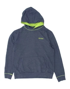 GUESS Mens Regular Fit Hoodie Jumper Large Navy Blue Cotton AU02 - Picture 1 of 4