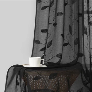 HOMEIDEAS Black Sheer Curtains 52 X 84 Inches Length 2 Panels Black Embroider... - Picture 1 of 8