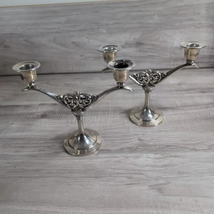 2 VTG Oneida Silversmiths Plate Double Taper Candle Holder Light Candelabra - Picture 1 of 14