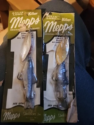 Lote de 2 Mepps Aglia Long Killer French Spinners Hoja de Oro y Plata Nuevo de Lote Antiguo Foto 1 de 4