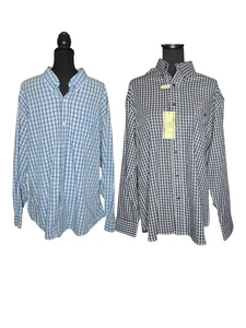 Set of 2 NWOT Men's Dark and Light Blue Plaid Button Up Long Sleeve Shirts L/XL - Picture 1 of 10