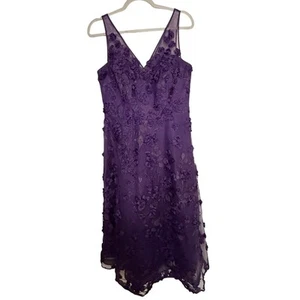 Rickie Freeman Teri Jon wadenlanges Tüllkleid Blumenapplikationen lila Größe 8 - Bild 1 von 5