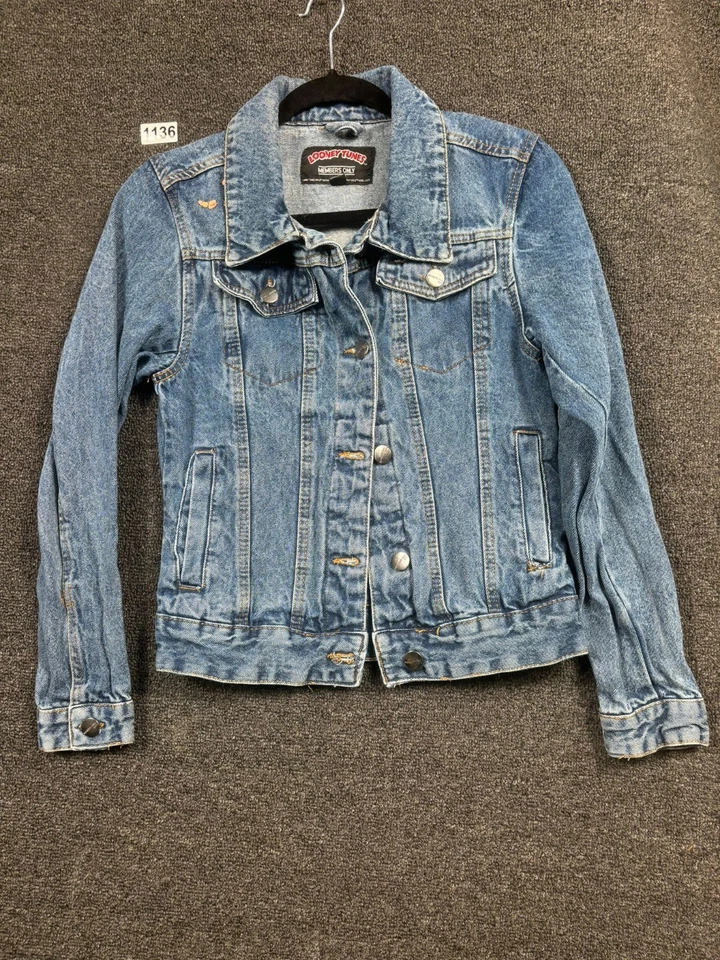 Винтажный членов только пространства Jam Looney Tunes синий джинсовой ткани Jean трек куртка размер S  - Изображение 1 из 4