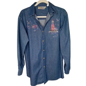 Christine Alexander Casual Button Up, Rhinestone Lighthouse - M - Picture 1 of 9