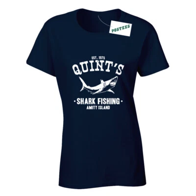 POSTEES Quint's Shark Fishing Inspired By Jaws Ladies Fitted T-Shirt