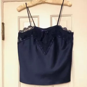 Camisa vintage azul marino con borde satinado talla M - Imagen 1 de 7