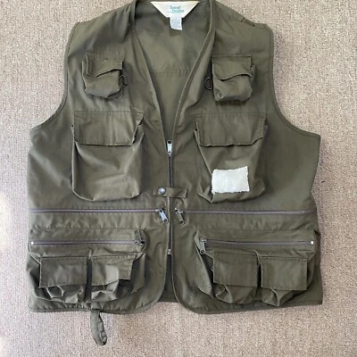 VTG Sunset Designs Fly Fishing Vest Mens Large Green Cargo Photography Utility - Image 1 of 4