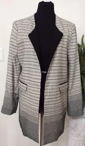 NWT Cynthia Rowley New York Women's White Black Tweed Long Jacket Size XL - Picture 1 of 6