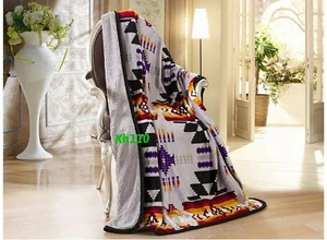 Navajo Print Throw Blanket Sherpa Southwest Native American Indian 50"x60"-Gray - Picture 1 of 3