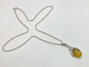 Faux Amber and Solid Silver Hallmarked Pendant and Necklace Ship Worldwide - Picture 1 of 11