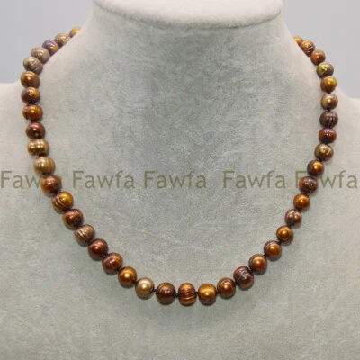 Collar de perlas cultivadas de agua dulce marrón natural genuino de 8-9 mm del Mar del Sur 16-48"" Foto 1 de 4