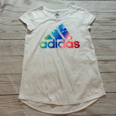 Camiseta Adidas Manga Corta Algodón Blanco Con Logo Arco Iris Niñas Talla M 10/12 Foto 1 de 4
