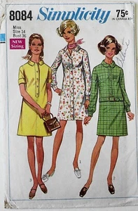 Simplicity 8084 Vintage Misses Shirt-Dresses Sewing Pattern Sz 14 B36 FF - Picture 1 of 1
