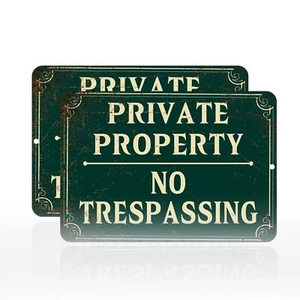 2 Pack Private Property No Trespassing Sign Rust Free Aluminum Metal Sign 8X12 - Picture 1 of 7