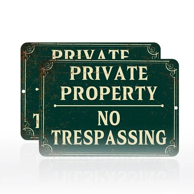 Paquete de 2 letreros de metal de aluminio sin óxido de propiedad privada 8X12 Foto 1 de 4