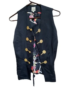 Tod Oldham’s Vintage Black Vest gold Hardware Lace up Back Silk Printed Lining L - Picture 1 of 10