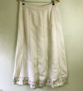 Per Una Falda Larga Crema Lino Puro 14 Bordado Dobladillo 36" Largo Verano - Imagen 1 de 4
