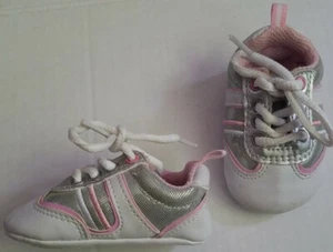Koala Baby Sneakers Size 1 Pink White Silver Shoes Vintage Soft Crib Doll Infant - Picture 1 of 8