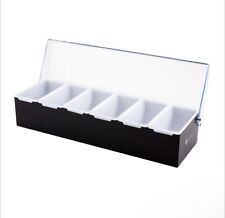 Bar Lux Black Stainless Steel Condiment Caddy - 6 Inserts 18" x 5 3/4" x 4"