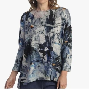 Jess Jane Carolina Brushed Knit Tunic Blue Floral Size Small - Picture 1 of 6