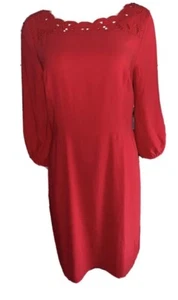 Talbots 16 NWOT Eyelet Trim Red Dress classic long sleeve Knee Multiple Sizes! - Bild 1 von 7